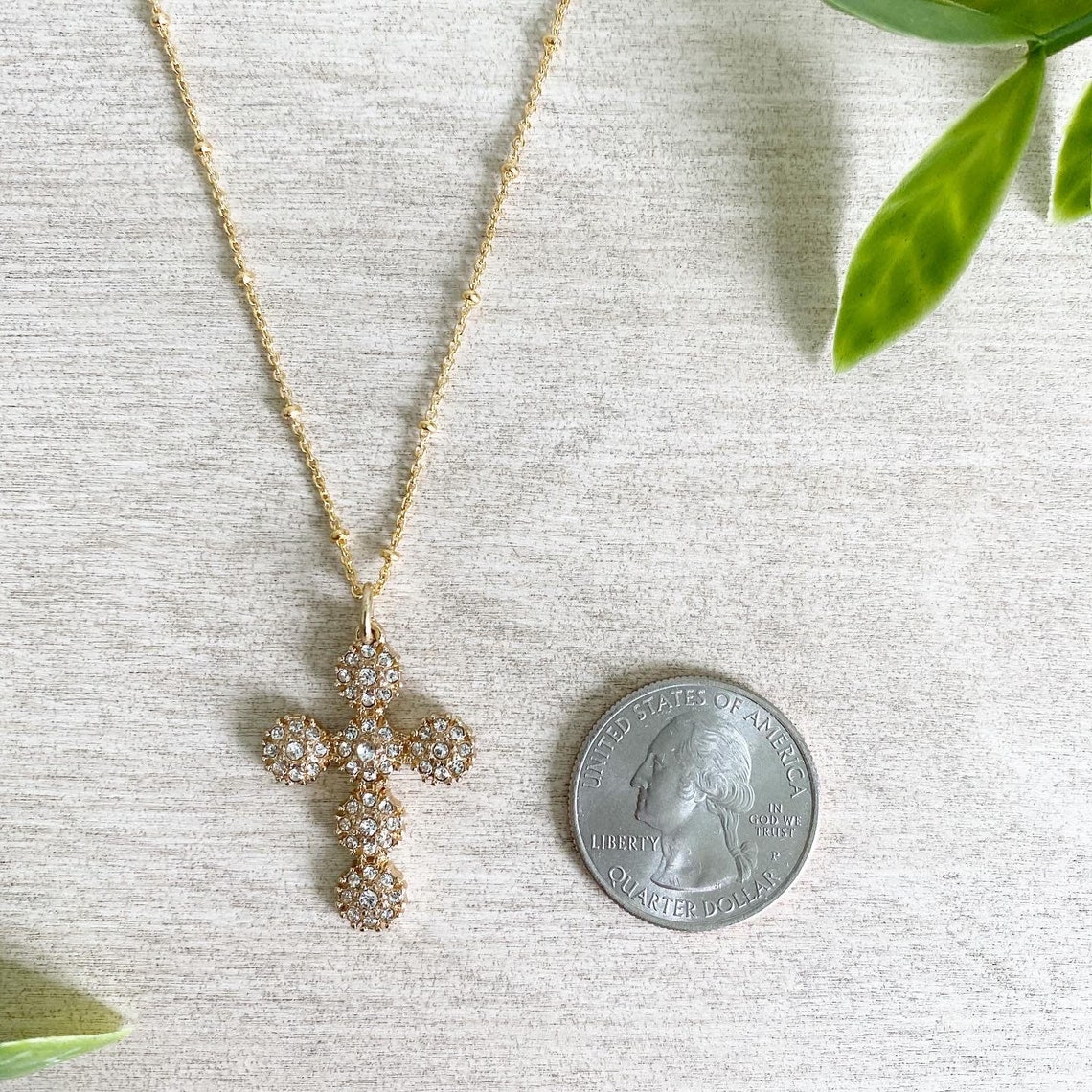 Cross Delicate Pave Crystal Beaded Strand Bracelet