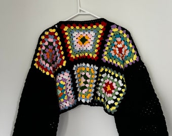 crochet granny square cropped sweater