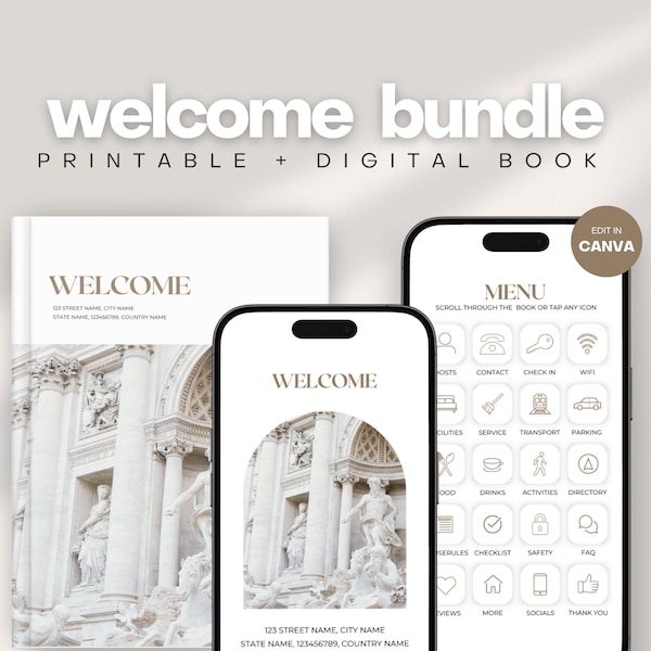 Airbnb Welcome Book Bundle Canva Template | Digital & Printable Welcome Kit | VRBO Guestbook | Beach Cabin Cottage | eBook Template |