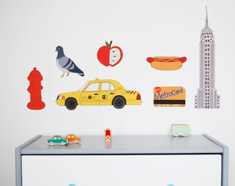 NYC Fabric Wall Decal Set, Nursery Wall Art, Nursery Wall Decal, Wall Decals Nursery, NYC Decor for Nursery Made in USA