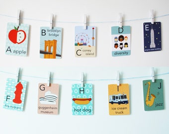 NYC Alphabet Card Set, Nursery Wall Cards, New York City Alphabet Flash Cards, Alphabet Fine Art Prints, ABC Cards