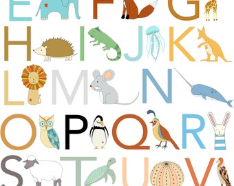 Alphabet Print, Fine Art Print by Kate Durkin, Nursery Alphabet Art