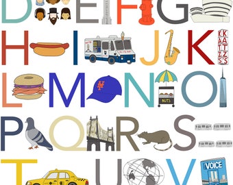 NYC Alphabet Print, Fine Art Print by Kate Durkin, Nursery Alphabet Art