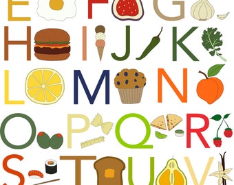 Food Alphabet Print, Fine Art Print by Kate Durkin, Nursery Alphabet Art