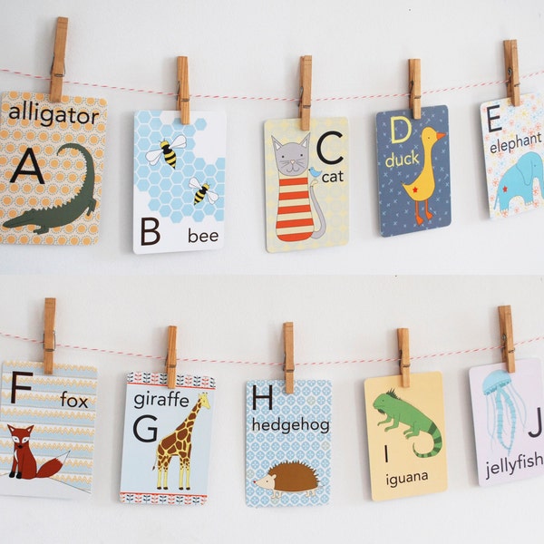 Tier Alphabet Karten Set, Kinderzimmer Wandkarten, Tier Alphabet Flash Karten, Alphabet Fine Art Prints, ABC Karten