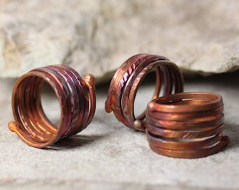 Copper Multi-Textured Wrap Ring, Adjustable silver ring, unique copper Ring, Cool bohemian ring, simple copper ring