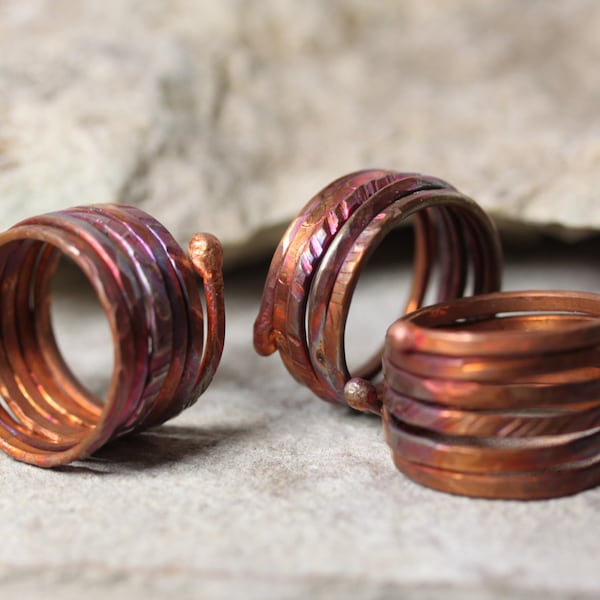 Copper Multi-Textured Wrap Ring, Adjustable silver ring, unique copper Ring, Cool bohemian ring, simple copper ring