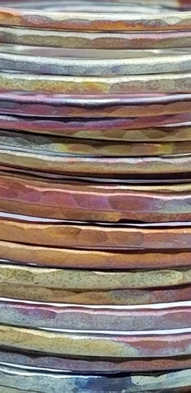 Stacking Ultra Slim Hammered Copper Bangles, Flame Painted Copper, set of bangles, wire bangles, delicate copper bangles, graduation gift, image 6