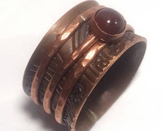 Copper and Carnelian triple band meditation ring, fidget ring, puzzle ring, Anxiety aid, PTSD aid, thumb ring