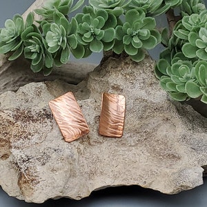 Textured and Burnished Satin Copper Post Earrings, metal earrings, gift for grad, handmade copper earrings