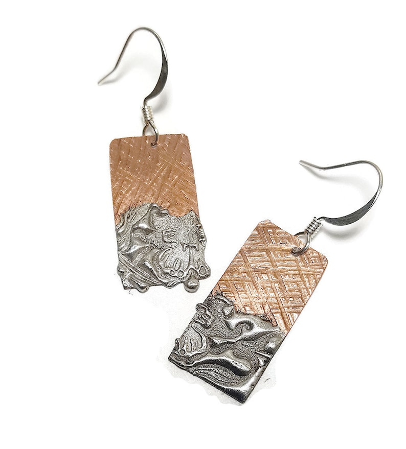 Copper Solder Stamped Earrings Copper Earrings Textured Etsy