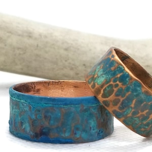 Simple Hammered Verdigris Copper Ring, Men's copper ring, personalized unisex copper band,  rustic ring, gift for husband, Mariner's ring