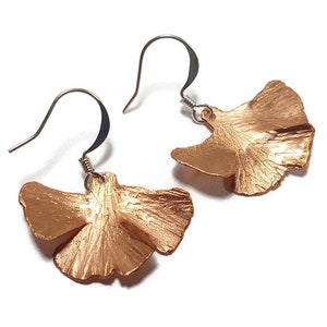 Brushed Copper Ginkgo Leaf Earrings