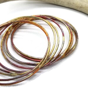 Stacking Ultra Slim Hammered Copper Bangles, Flame Painted Copper, set of bangles, wire bangles, delicate copper bangles, graduation gift, image 5