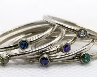 Sterling Silver Limited Edition CZ Stacking Rings, Mother's Ring, Gemstone Ring, Silver Stacking Rings, Thumb rings