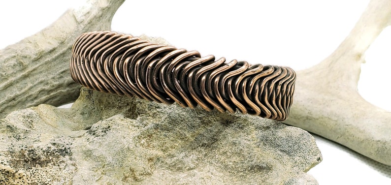 Twisted wire copper adjustable woven bracelet, handmade unisex heavy gauge copper jewelry, solid copper, men's copper cuff, adjustable cuff image 1
