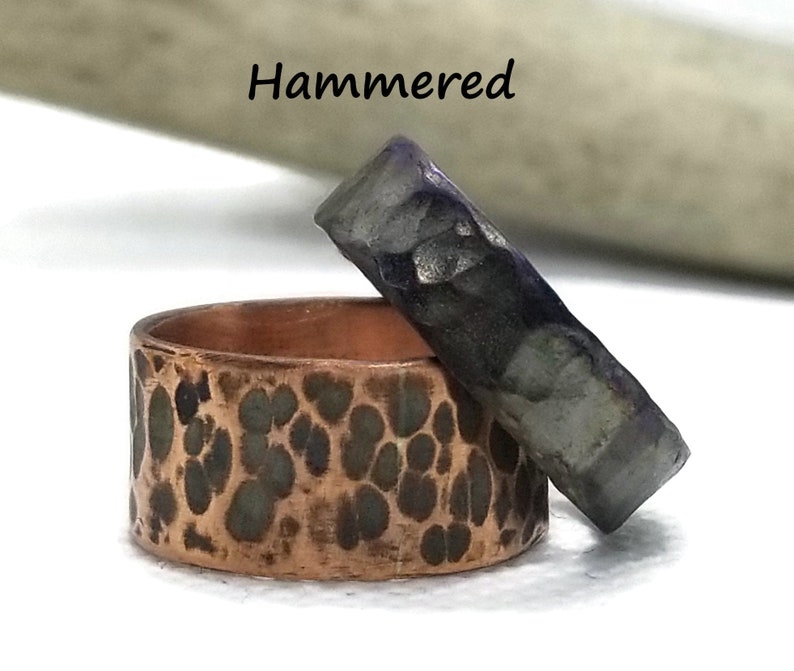 Blackened Hammered Copper Ring, Men's copper ring, unisex copper band, men's rustic jewelry, gift for husband, simple ring for man image 4