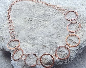 Iomlan Cearcall open ring pendant, copper link necklace, long necklace