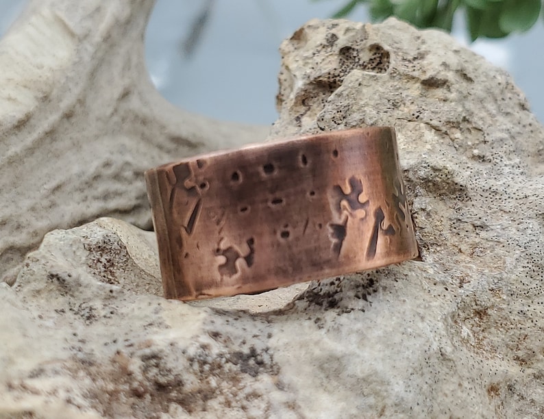 Simple Distressed Copper Ring, Men's copper ring, personalized unisex copper band, men's rustic jewelry gift for husband simple ring for man image 1