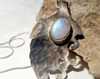 Moonstone Spoon Pendant, Recycled Flatware pendant, up-cycled flatware pendant