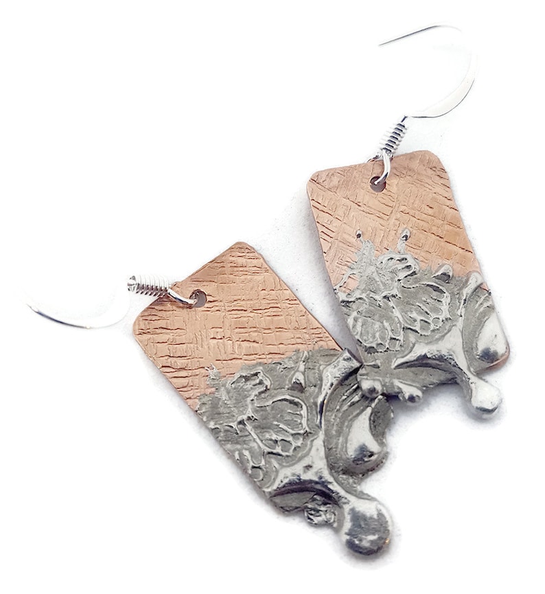 Copper Solder Stamped Earrings Copper Earrings Textured Etsy
