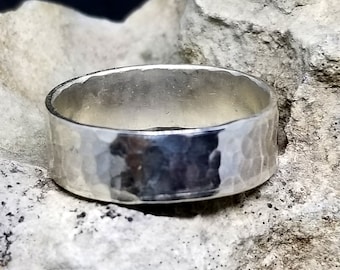 XL Simple Hammered Sterling Silver Ring, Men's rustic jewelry, Men's silver ring, Personalized silver band, Extra Large Ring, simple ring