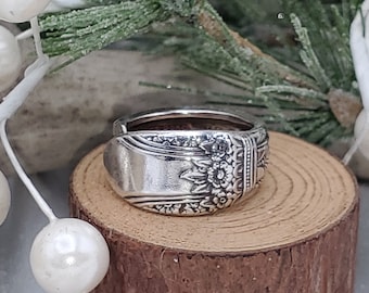 Classic Silver-Plated Repurposed Flatware Ring, Vintage Upcycled Spoon Ring Bohemian Wrap Ring Floral Statement Ring