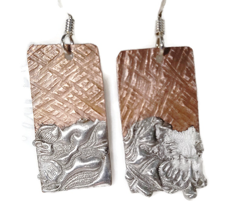 Copper Solder Stamped Earrings Copper Earrings Textured Etsy
