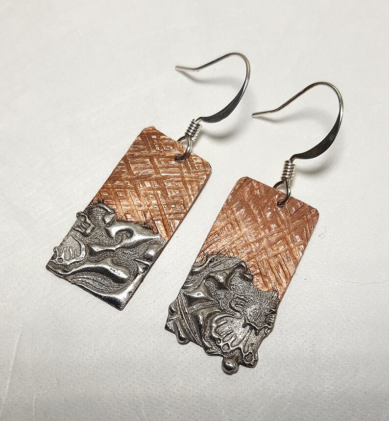 Copper Solder Stamped Earrings Copper Earrings Textured Etsy