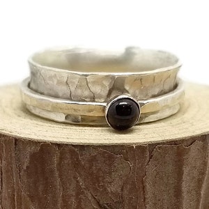 Extra Slim Sterling Silver Spinner Ring with or without 4mm cabochon, fidget ring, puzzle ring, Anxiety aid, PTSD aid, thumb ring image 1