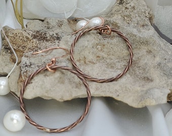 Ready to Ship - Simple Twisted 12G Oxidized Copper Hoop Earrings