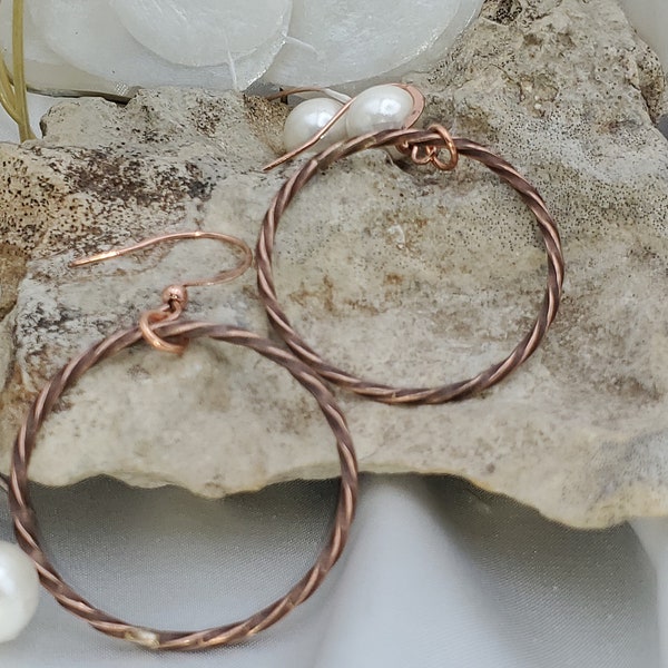 Ready to Ship - Simple Twisted 12G Oxidized Copper Hoop Earrings