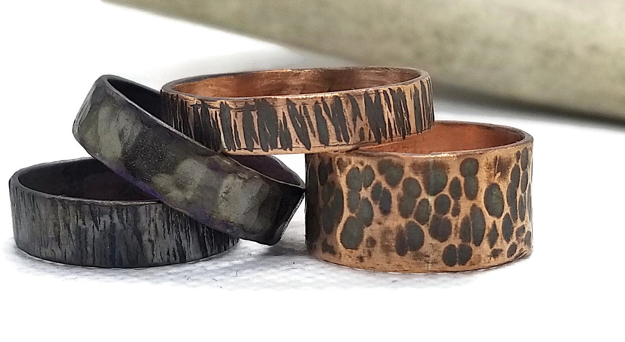 Blackened Hammered Copper Ring, Men's copper ring, unisex copper band