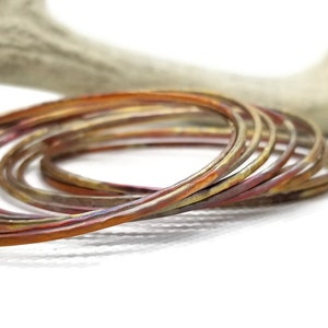 Stacking Ultra Slim Hammered Copper Bangles, Flame Painted Copper, set of bangles, wire bangles, delicate copper bangles, graduation gift, image 4