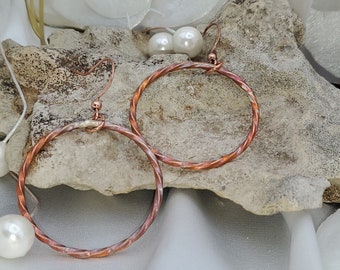 Ready to Ship - Simple Twisted 12G Flame-Painted Copper Hoop Earrings