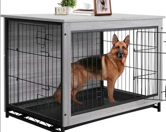 Kennels, 44.1" Wooden Side End Table, Modern Dog, Heavy-Duty Dog Cage with Pull-Out Removable Tray, Kennels