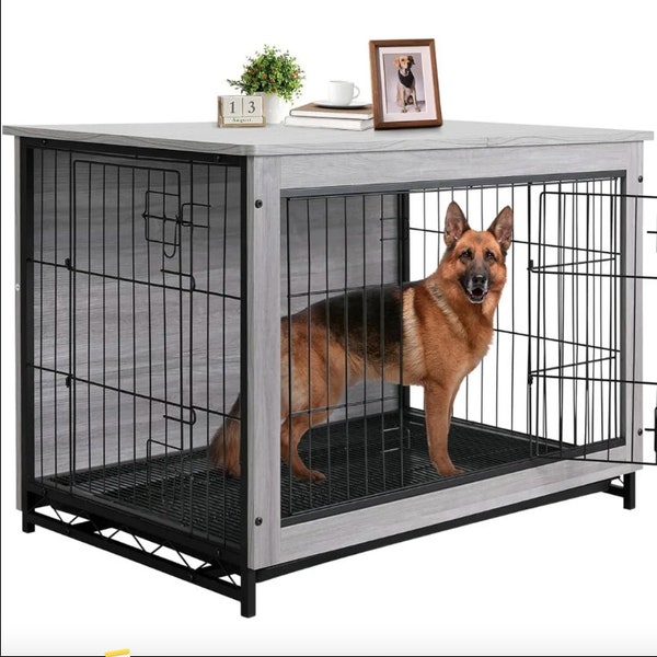 Kennels, 44.1" Wooden Side End Table, Modern Dog, Heavy-Duty Dog Cage with Pull-Out Removable Tray, Kennels