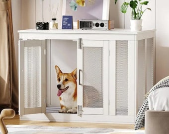 Meubles de niche pour chien avec tapis, double porte, table de chenil en bois, meubles de niche pour chien de bout, cage pour chien d'intérieur