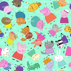 Archivo sin costuras de cerdo lindo verde azulado, arte repetido de sublimación, impresión de tela personalizada, niño cerdo, creaciones de tela personalizadas para niños, tela divertida, costura
