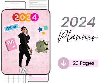 Planificador Digital 2024 / Planificador Minimalista / Planificador Mensual Semanal Diario / Plantilla de Bloqueo de Tiempo / Horario del Día Laboral