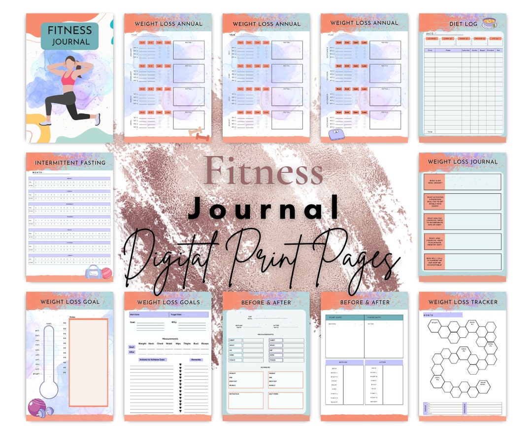 Fitness Journal - Digital Print Pages and Editable Canva Template - Etsy