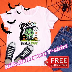 Halloween Cute Cartoon Graphic Baby Frankenstein Kids Heavy Cotton Tee - &quot;Franken Baby&quot;