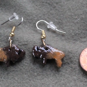 Bone Buffalo Totem Earrings-Handmade, Sculpted, Hand Painted, Recycled