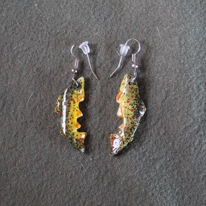Brown Trout Bone Earrings-Handmade, Recycled, Hand Painted, Sculpted