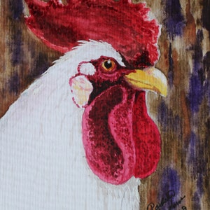 Biglietto d'auguri Gallo Bianco - fatto a mano, biglietto singolo, stampa acquerello