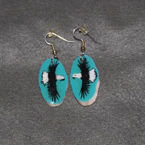 Antler Earrings Turquoise Eagle-Hand Painted, Repurposed, Handmade