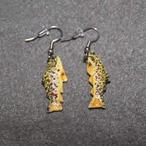 Brown Trout Bone Earrings-Handmade, Recycled, Hand Painted, Sculpted