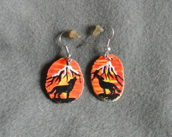 Howling Wolf Sunset Antler Earrings #2-Hand Painted