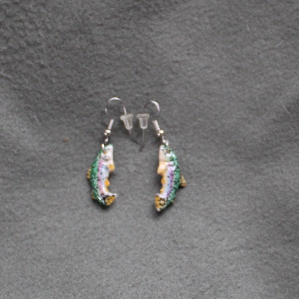 Rainbow Trout Bone Earrings-Handmade, Sculpted, Recycled, Hand Painted