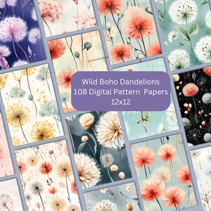 12x12 Wild Boho Dandelion Digital Papers